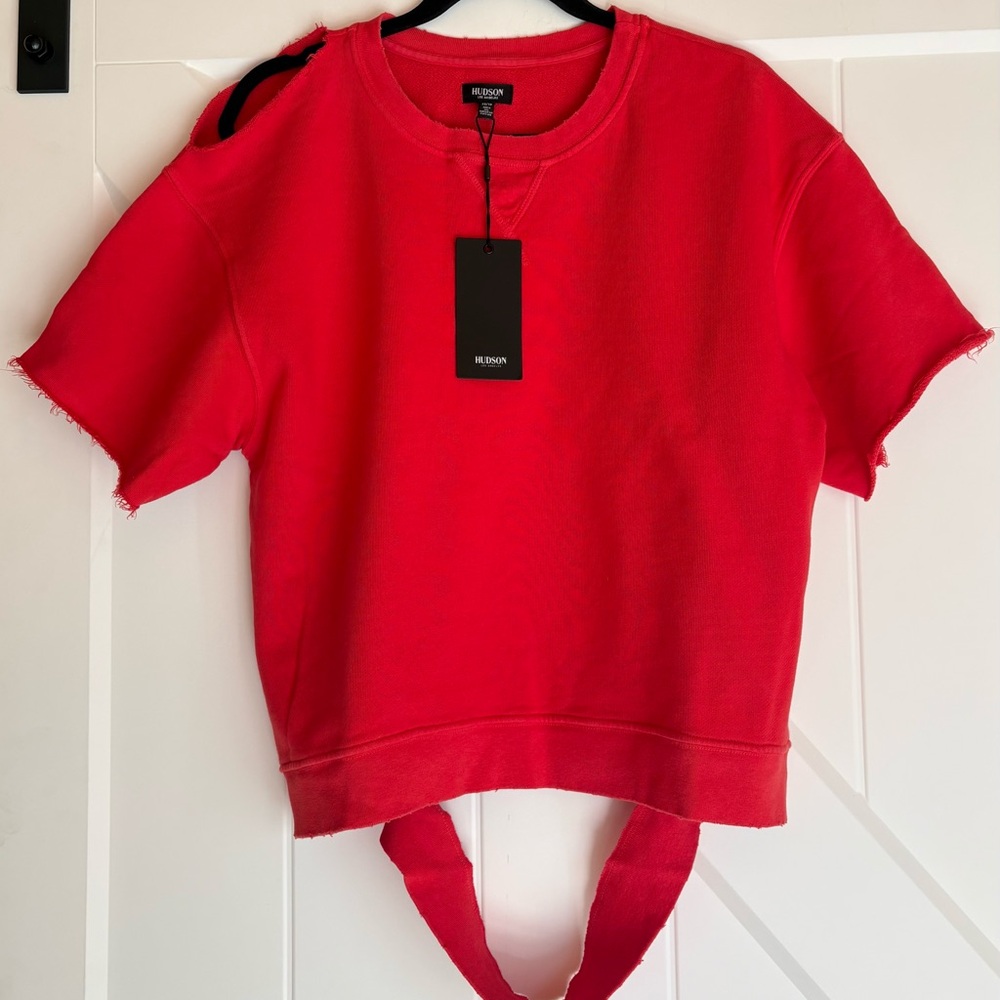 Hudson Los Angeles Cherry Red Distressed Cutout Sweatshirt XS NWT Grunge